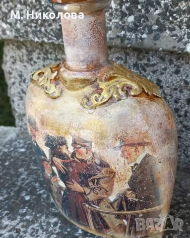 Винтидж ръчно декорирана празна бутилка, снимка 4 - Други - 50584096
