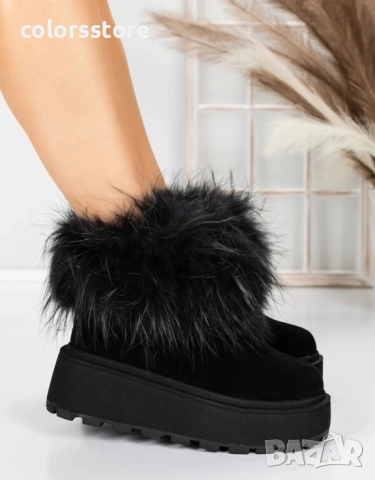 Боти на платформа - черен ЕСТЕСТВЕН велур с черен ЕСТЕСТВЕН косъм - 3ASJN73 , снимка 2 - Дамски боти - 52525857