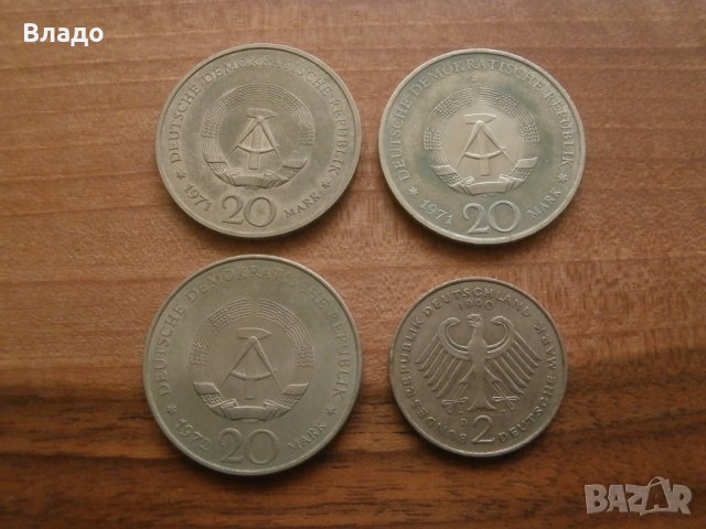 Лот германски юбилейни монети 20 марки 1971 и 1972, 2 марки 1990, снимка 4 - Нумизматика и бонистика - 42086725