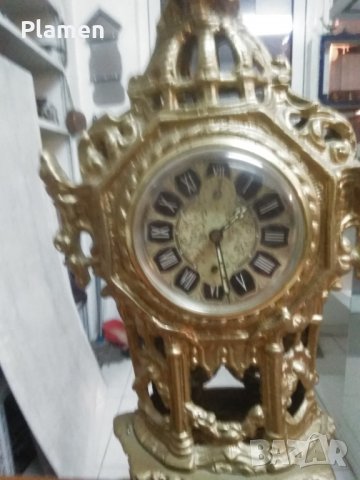 Старинен бароков месингов германски механичен часовник, снимка 2 - Антикварни и старинни предмети - 35898843