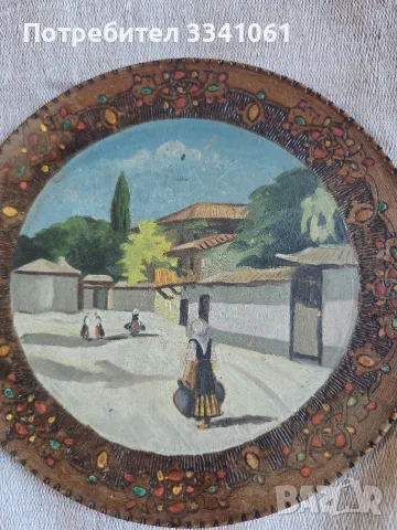Стара ръчно рисувана декоративна чиния, снимка 2 - Антикварни и старинни предмети - 55958225