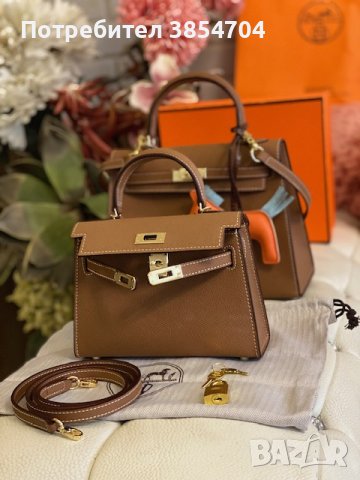 чанта Ермес Mini Kelly 19*Кели*HERMES KELLY 19 CRAIE Epsom Gold Hardware, снимка 3 - Чанти - 42364407
