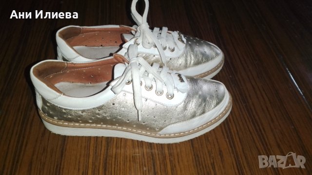 Златни/ златисти спортни обувки естествена кожа 