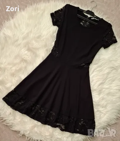 УНИКАЛНА черна кукленска рокля с черна дантела в талията, по ръкавите, на гърба, снимка 1