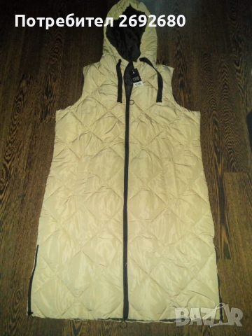 Нов дамски дълъг елек L-ка бежов/черен, снимка 7 - Жилетки - 48416316