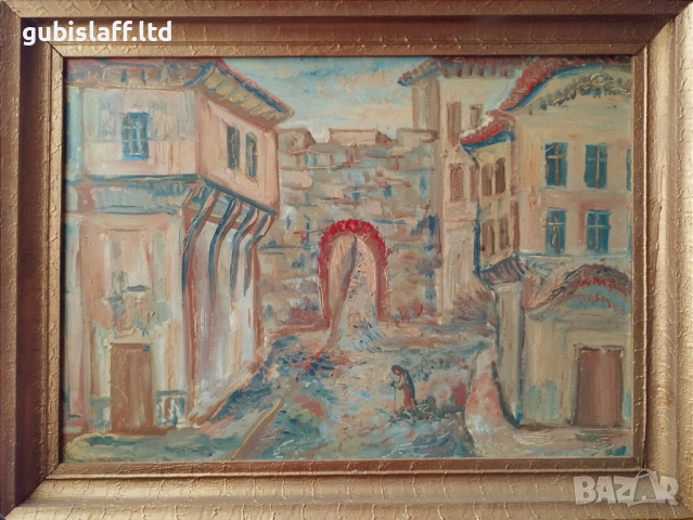 Kартина, "Изглед от Пловдив", худ. М. Михайлов, 1980 г.