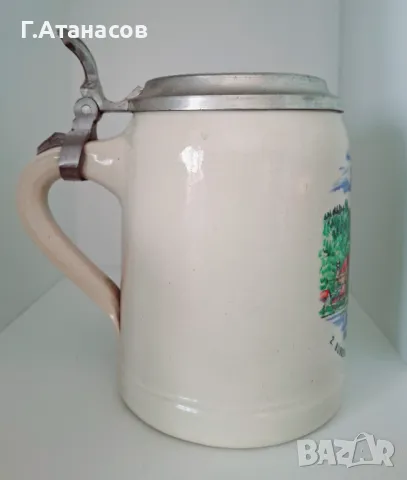 Старинна немска порцеланова халба ERBO ZINN, с гравиран капак Bayern  , снимка 5 - Антикварни и старинни предмети - 49222523