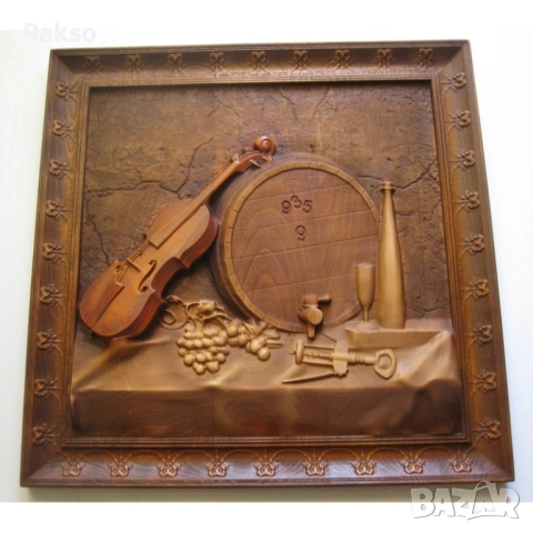 Дърворезба "Цигулка, грозде, бъчва ... ", снимка 6 - Пана - 52534007