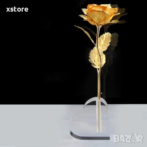 Прекрасна изкуствена роза с 24-каратово златно покритие и стойка "Сърце", снимка 11 - Подаръци за жени - 52793560