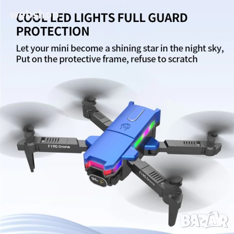 Drone F190 черен модел с LED, 4k камера, Wifi свързаност, сензор за гравитация, 360° ротация , снимка 2 - Дронове и аксесоари - 41929896