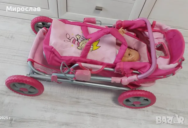 Детска сгъваема количка за кукли с подарък бебе, снимка 6 - Коли, камиони, мотори, писти - 49773095