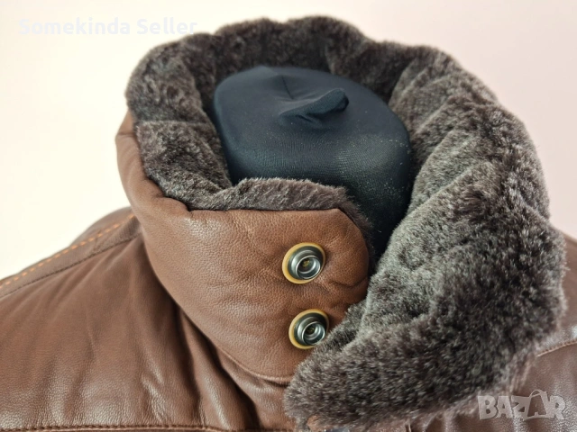 Parajumpers Goat Leather Down Jacket Size L Кожено Пухено Яке Мъжко, снимка 3 - Якета - 53708914