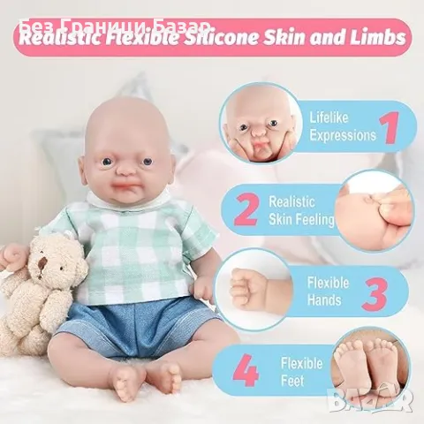 Нова Водоустойчива силиконова кукла 7" – реалистична играчка бебе, снимка 2 - Кукли - 47372656