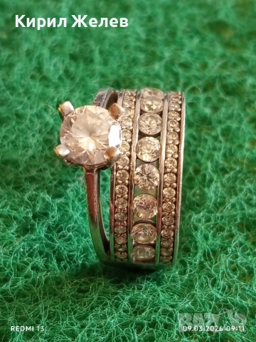 Скъпоценен сребърен пръстен с кристали и фасетиран Циркон много красив 54229, снимка 3 - Пръстени - 53762456