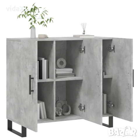 vidaXL Сайдборд, бетонно сив, 90x34x80 см, инженерно дърво, снимка 4 - Бюфети - 56147930