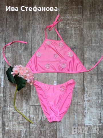 Кокетен цикламено неоново розов бански костюм с 3D 3Д цветя размер М , снимка 5 - Бански костюми - 41677097