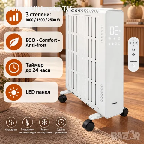 Маслен радиатор KAMINER Arvell 2500 W c WiFi — черен или бял, снимка 4 - Радиатори - 56323704