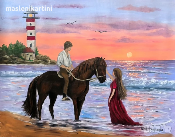 Влюбени на морския бряг маслена картина 