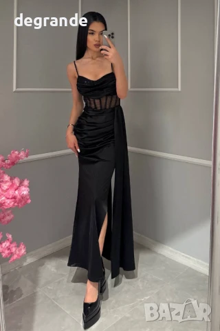 Сатенена дамска рокля в цвят Циклама и Черно, снимка 8 - Рокли - 51322628