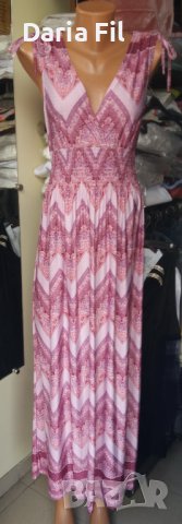 КРАСИВА дълга рокля в розов пейсли принт с остро деколте тип "прегърни ме", снимка 1