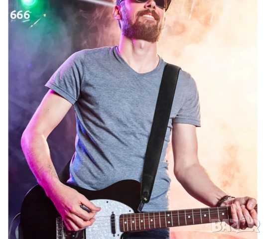 LEKATO LGS-7 Кожена, удебелена, с подплата и пяна каишка за китара, ширина 2.5”, 41”-51”, снимка 6 - Други - 53191242