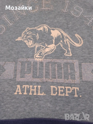 Puma Hoodie с ретро спортен distressed велурен принт, като ново, размер M, снимка 3 - Спортни дрехи, екипи - 53596195