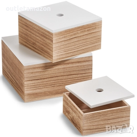 Комплект от 3 кутии за съхранение Zeller с капак, дърво, кафяво/бяло