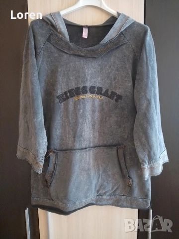 *Esmom*Блуза с тричетвърт ръкав с качулка, снимка 2 - Блузи с дълъг ръкав и пуловери - 52722777