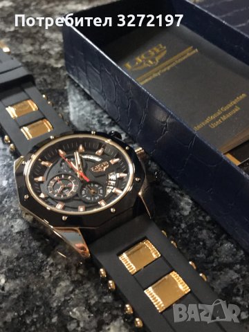 LIGE-Луксозен кварцов часовник,хронограф,дата,силиконова каишка,високо качество, снимка 8 - Мъжки - 41424376