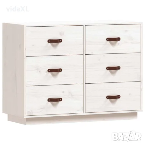 vidaXL Сайдборд, бял, 100x40x75 см, бор масив