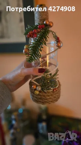 Подаръчни коледни светещи бутилки и свещници. Ръчна изработка, снимка 13 - Декорация за дома - 48248399