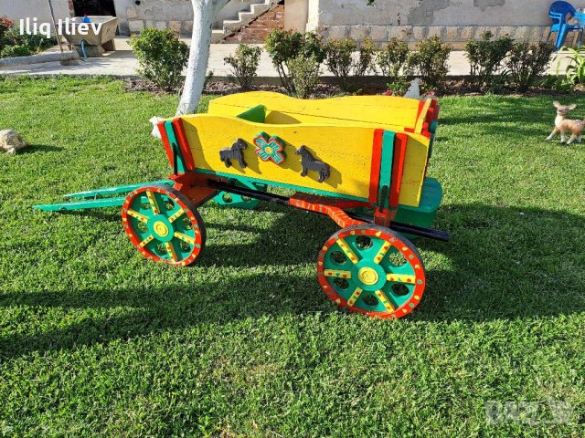 Дървена декоративна каручка, снимка 2 - Декорация за дома - 40372345