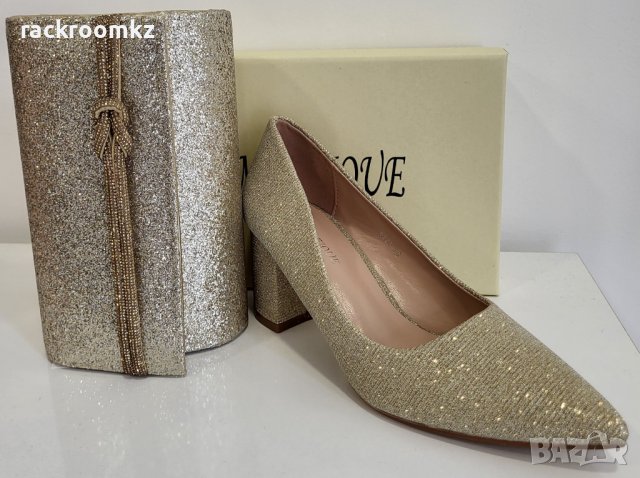 Дамски златисти обувки с квадратен ток модел: 6227 gold, снимка 8 - Дамски обувки на ток - 44277888