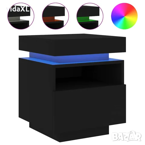 vidaXL Нощни шкафчета с LED осветление, 2 бр, черни, 40x39x48,5 см, снимка 4 - Шкафове - 56148114