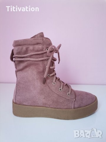 Високи розови кецове, снимка 3 - Дамски боти - 26655851