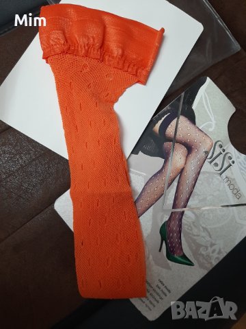  Оранжеви мрежести чорапи със сатенен ластик , снимка 3 - Бельо - 34740264