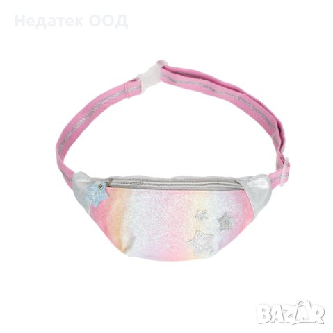  Детска чанта за кръст, Rainbow, с блясък и звезди, 22x4x10см