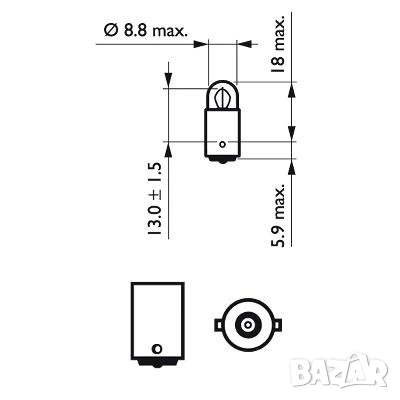 Крушка PHILIPS 12V,2W BA9S T8,5x21,5 №12913CP, снимка 2 - Аксесоари и консумативи - 53736280