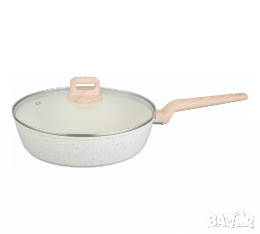 Тиган с капак Voltz Nice , Дълбок, Кован алуминий, Мраморно покр., Индукция, Кремав меланж, снимка 4 - Съдове за готвене - 52138253