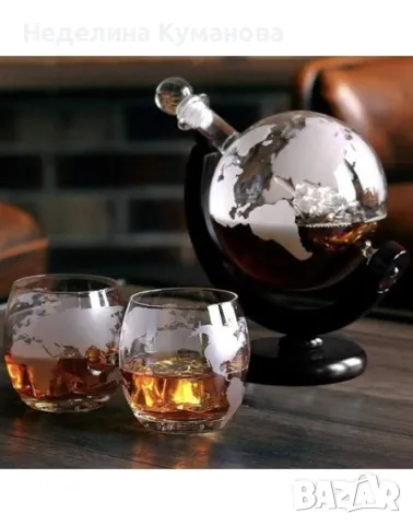  ❌ К-т гарафа глобус 2 чаши и кубчета за уиски, снимка 4 - Чаши - 49582099