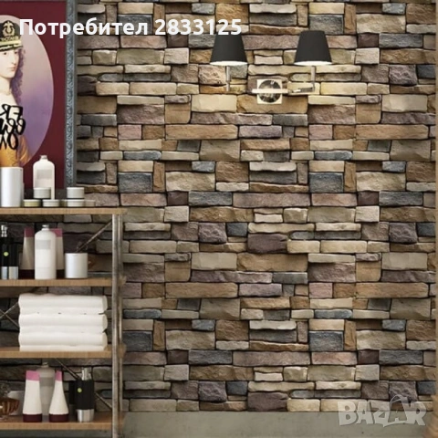 Самозалепващ 3D тапет с тухлен ефект – PVC, водоустойчив и шумоизолиращ, 300 x 35 см, снимка 4 - Други - 53750745