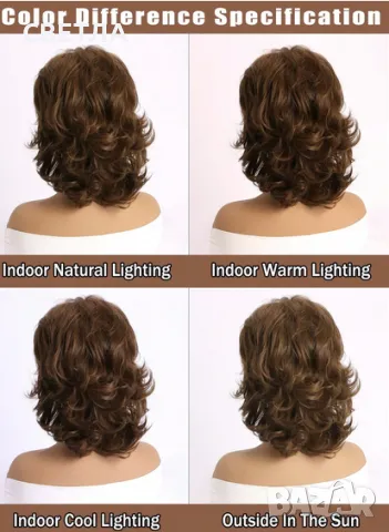 Къса перука, Светло кафява перука, Елегантна перука, снимка 4 - Аксесоари за коса - 50003412