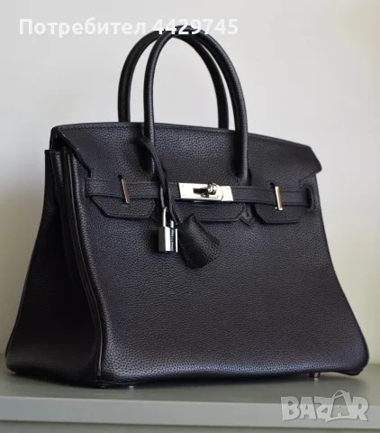 Черна кожена чанта тип Hermes Birkin, снимка 2 - Чанти - 56168868