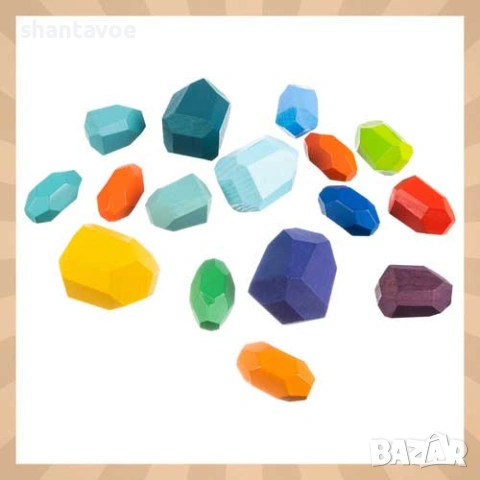 Монтесори дървени, цветни камъни за баланс - 16 броя , снимка 3 - Образователни игри - 53712465