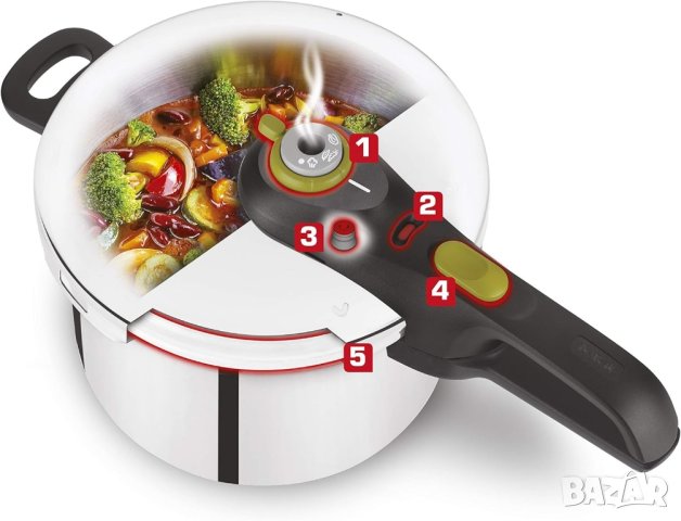 Tefal - Тенджера под налягане SECURE 5 NEO P2530741 6л, 22 см, снимка 4 - Съдове за готвене - 44257625