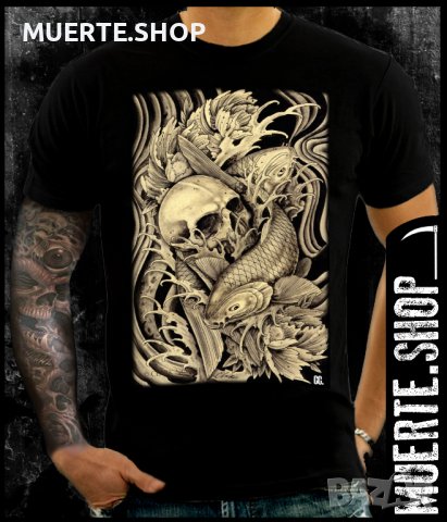 Черна тениска с щампа KOI SKULL, снимка 1