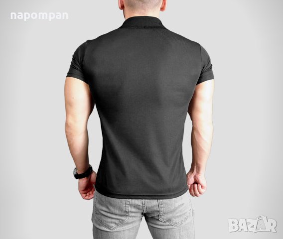 Официална черна мъжка риза с къс ръкав / тениска с яка спортно елегантна, снимка 3 - Ризи - 41375746