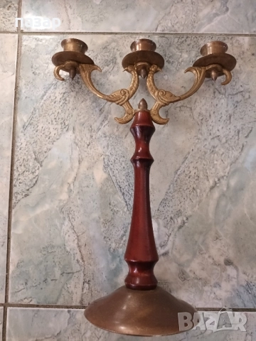 свещник бронз и дърво, снимка 5 - Антикварни и старинни предмети - 52423542