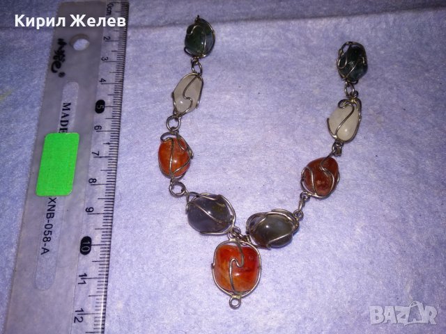 СКЪПОЦЕННА РЕТРО АРТ НУВО ГРИВНА КАРНЕОЛ МЛЕЧЕН КВАРЦ АХАТ ПОСРЕБРЕНА 34797