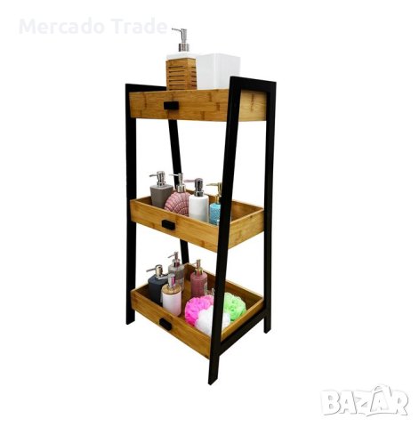 Органайзер Mercado Trade, Рафт за съхранение, Бамбук, С метални крака, Кафяв - Черен, снимка 3 - Декорация за дома - 41284481